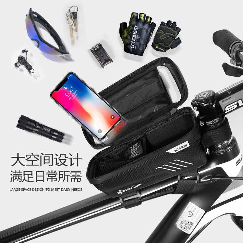 WILD MAN hard shell bicycle bag mountain bike front beam bag upper tube waterproof mobile phone bag saddle bag riding equipment