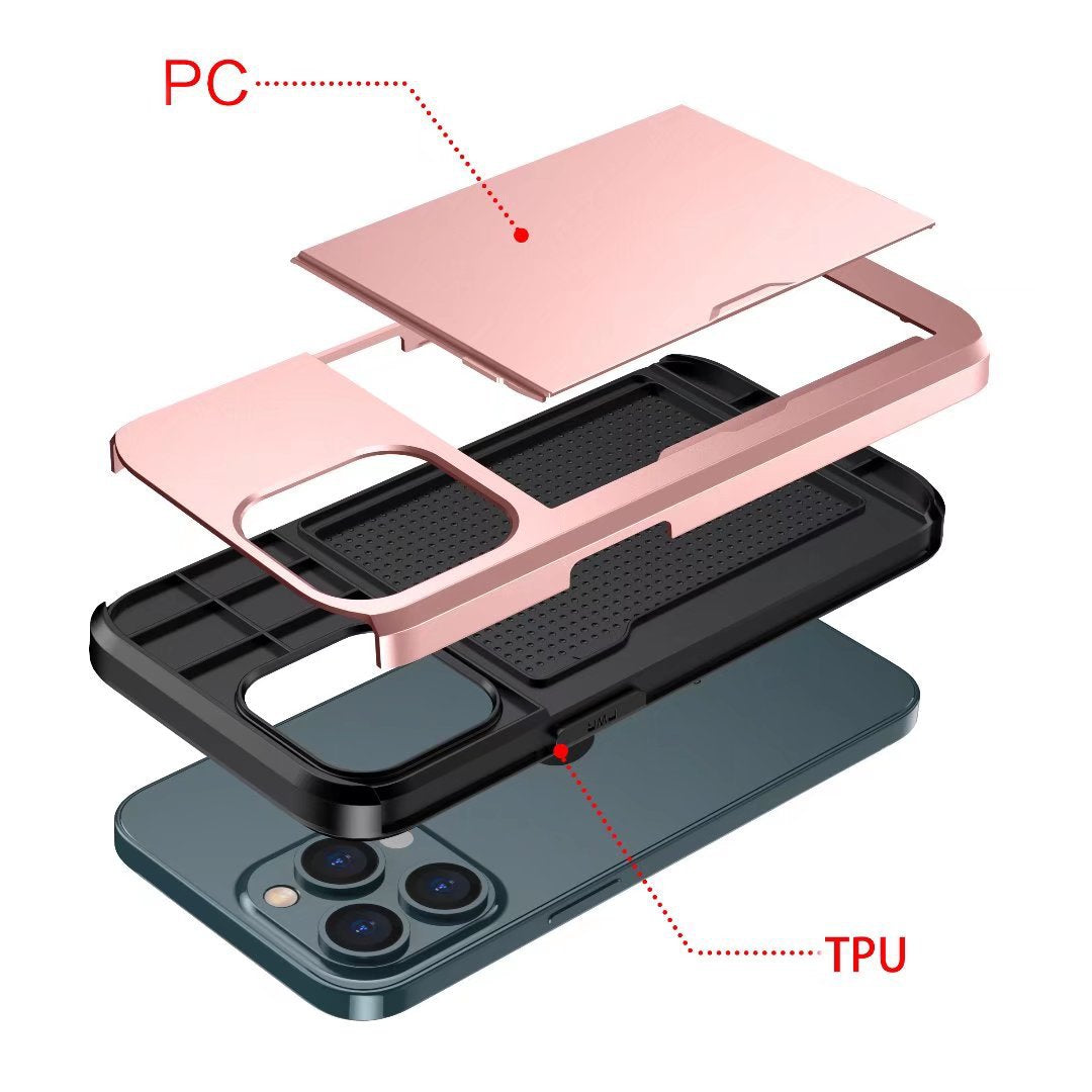 Applicable to iphone14promax mobile phone case Apple 14 slide cover card 6.7 inch two-in-one card case protective cover