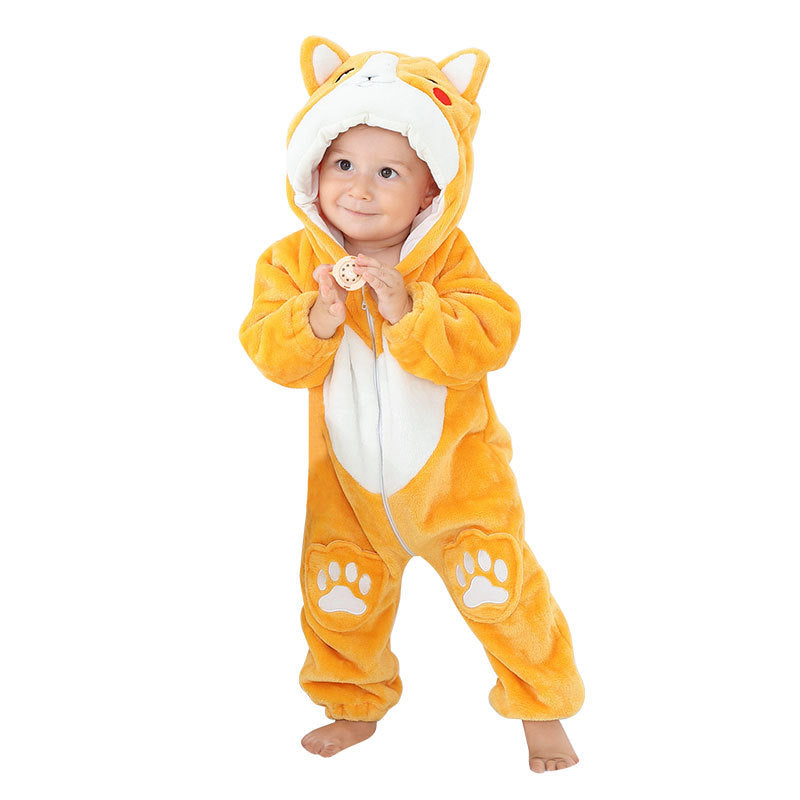 Mimi miles green dinosaur baby hooded animal crawling clothes flannel children's clothes cute baby crawling clothes