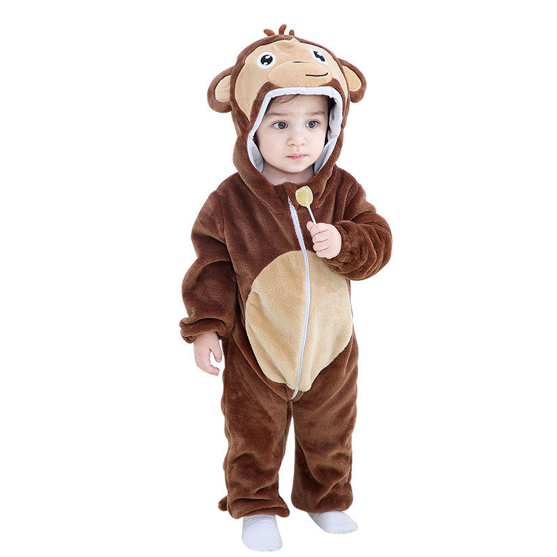 Mimi miles green dinosaur baby hooded animal crawling clothes flannel children's clothes cute baby crawling clothes