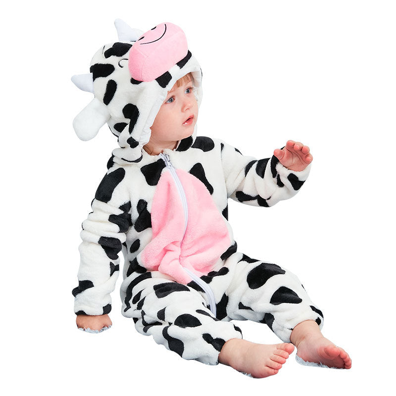 Mimi miles green dinosaur baby hooded animal crawling clothes flannel children's clothes cute baby crawling clothes