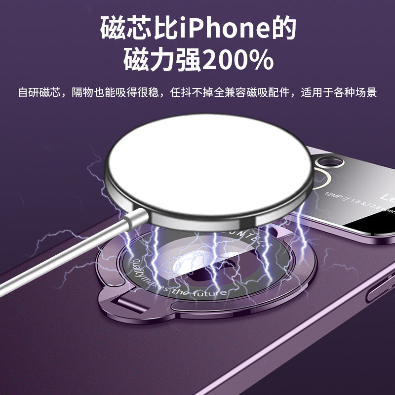 The new iPhone 14 large window magnetic suction invisible bracket mobile phone case is suitable for Apple 13 matte PC12 protective cover