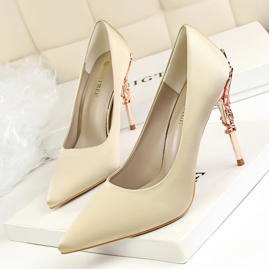 9219-2 Korean fashion sexy metal with women's shoes stiletto high-heeled shallow mouth pointed satin slim single shoes wedding shoes