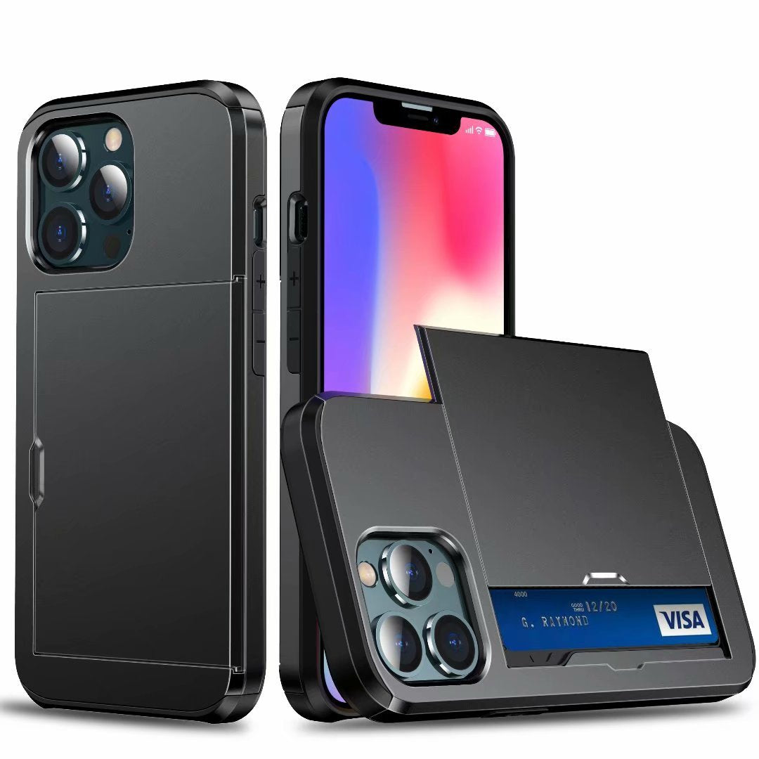 Applicable to iphone14promax mobile phone case Apple 14 slide cover card 6.7 inch two-in-one card case protective cover