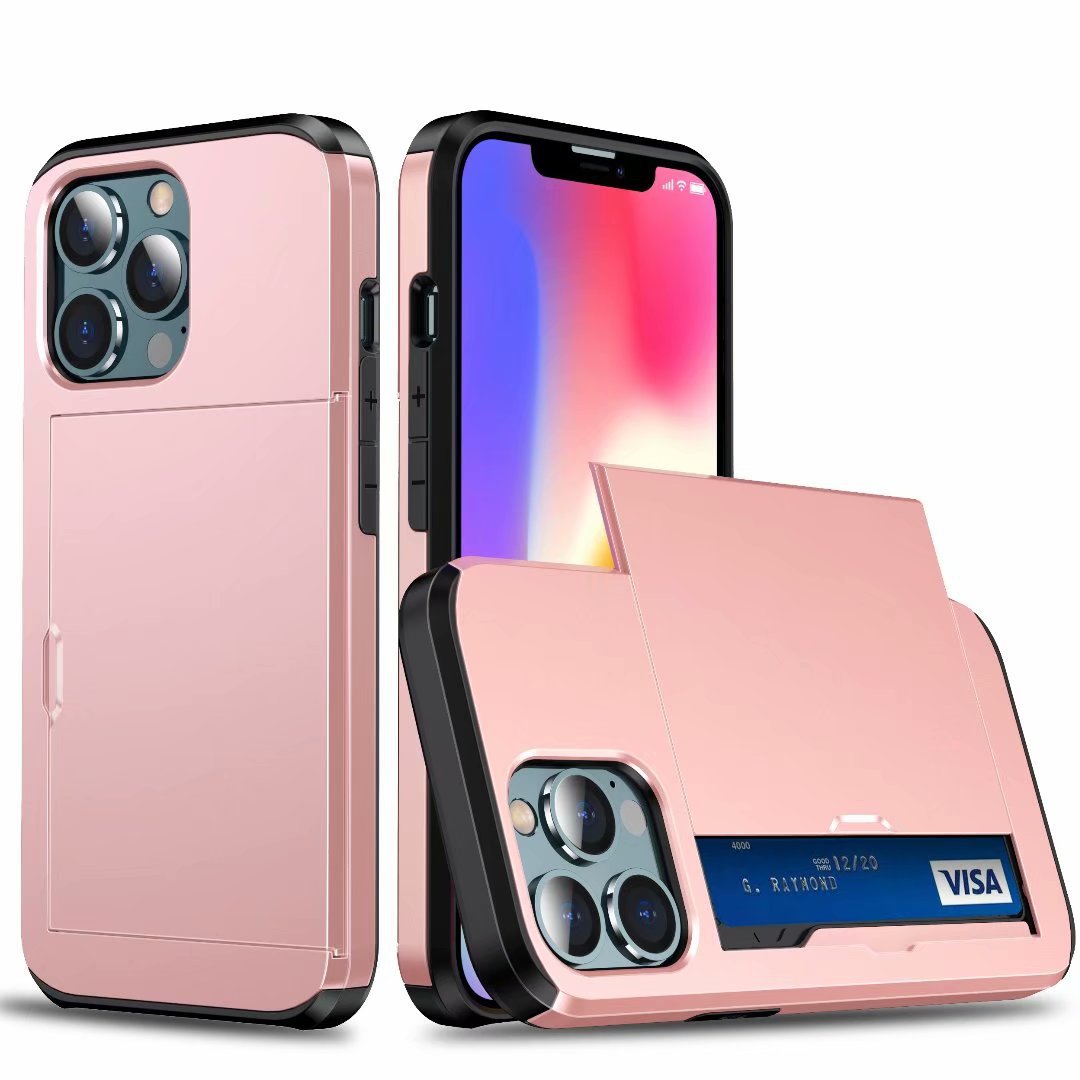 Applicable to iphone14promax mobile phone case Apple 14 slide cover card 6.7 inch two-in-one card case protective cover