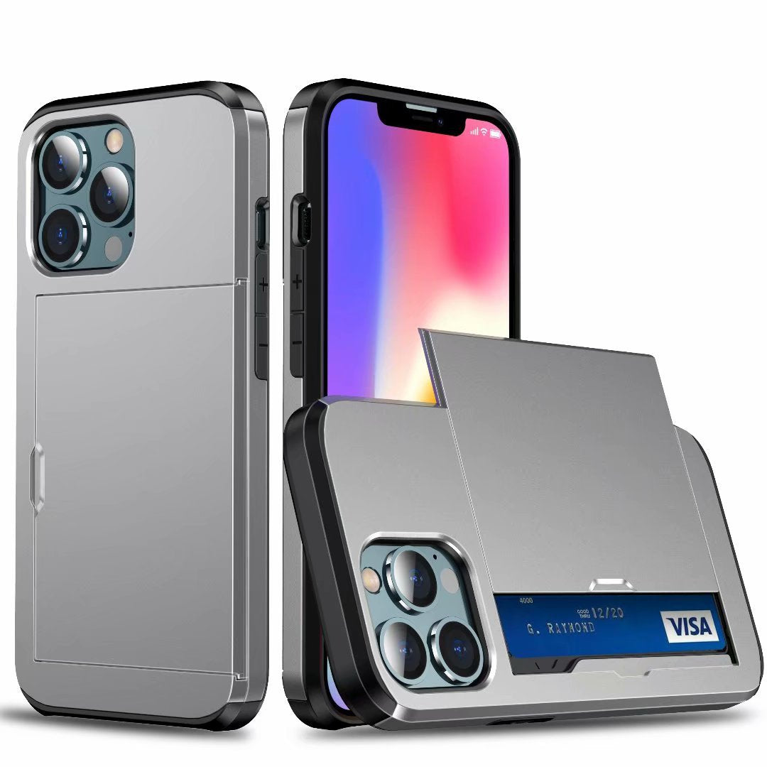 Applicable to iphone14promax mobile phone case Apple 14 slide cover card 6.7 inch two-in-one card case protective cover