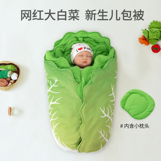 Chinese cabbage blanket for babies in autumn and winter, thickened newborn blanket for going out to the delivery room, single newborn baby cabbage swaddle