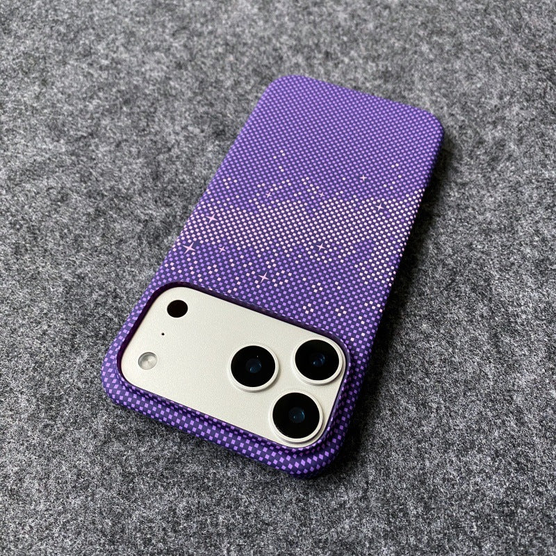 Carbon fiber textured iPhone 17 Pro phone case with Kevlar water decal for Apple 16 semi-enclosed hard case protective case