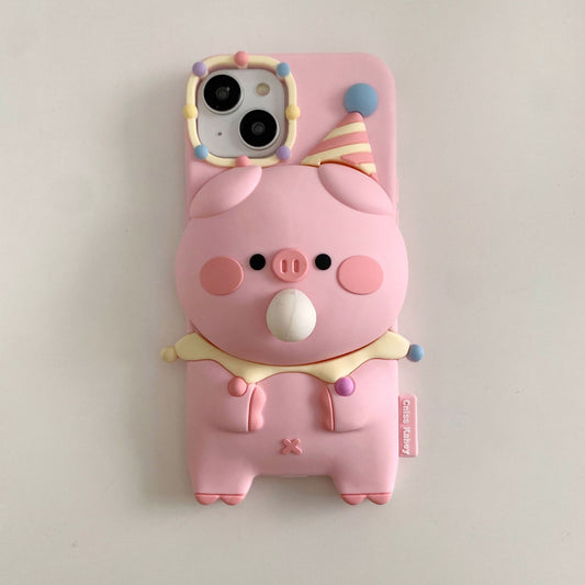 Silicone three-dimensional bubble-blowing piggy iPhone15, Apple 12, suitable for 13/14pro max mobile phone case, anti-fall