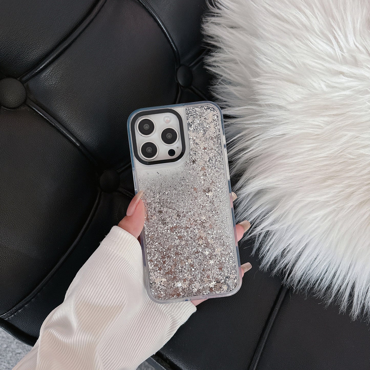 New 16PROMAX Sandblasted Glass Phone Case, Gold-plated Glass Case for Apple iPhone 15, Starry Sky Glitter Gradient