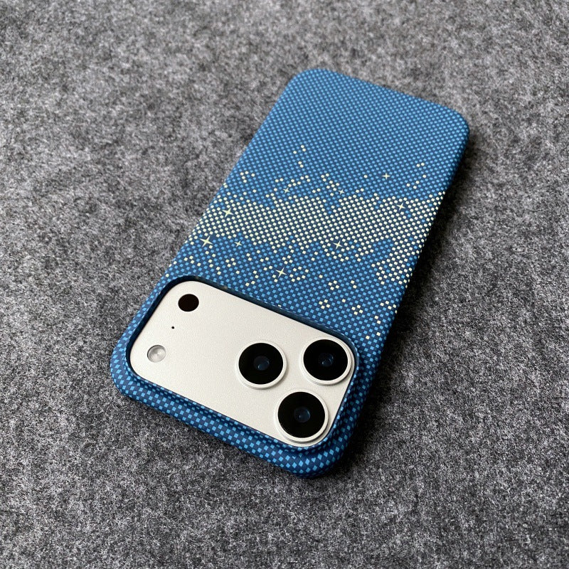 Carbon fiber textured iPhone 17 Pro phone case with Kevlar water decal for Apple 16 semi-enclosed hard case protective case