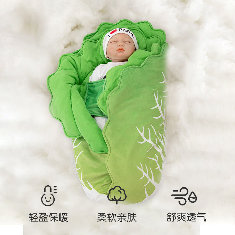 Chinese cabbage blanket for babies in autumn and winter, thickened newborn blanket for going out to the delivery room, single newborn baby cabbage swaddle