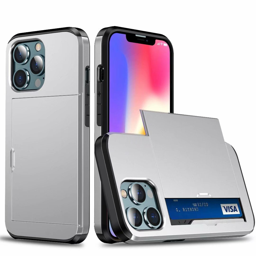 Applicable to iphone14promax mobile phone case Apple 14 slide cover card 6.7 inch two-in-one card case protective cover