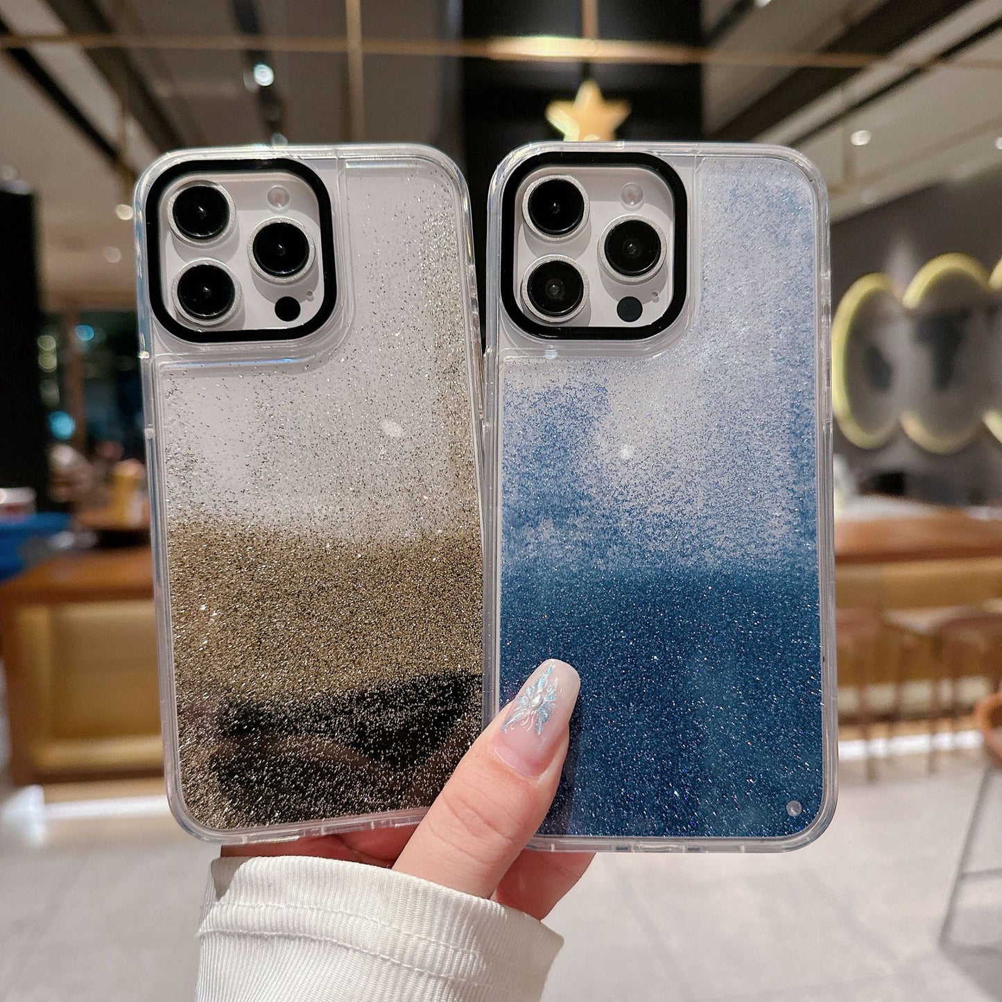 New 16PROMAX Sandblasted Glass Phone Case, Gold-plated Glass Case for Apple iPhone 15, Starry Sky Glitter Gradient