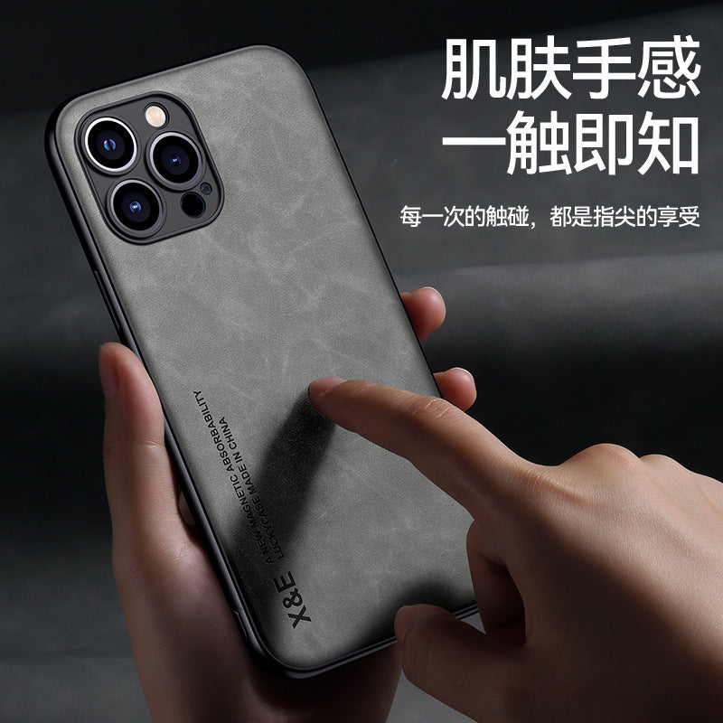 Applicable to iPhone 13 sheepskin mobile phone case XS invisible car magnetic suction Apple 12 soft edge silicone 14 protective cover