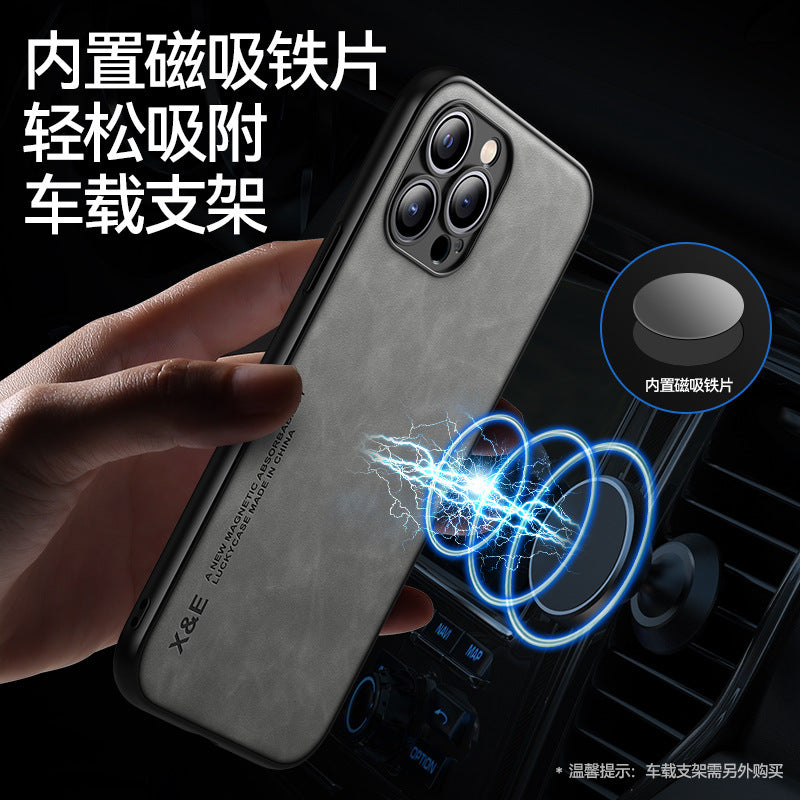 Applicable to iPhone 13 sheepskin mobile phone case XS invisible car magnetic suction Apple 12 soft edge silicone 14 protective cover