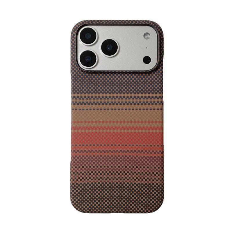 Carbon fiber textured iPhone 17 Pro phone case with Kevlar water decal for Apple 16 semi-enclosed hard case protective case