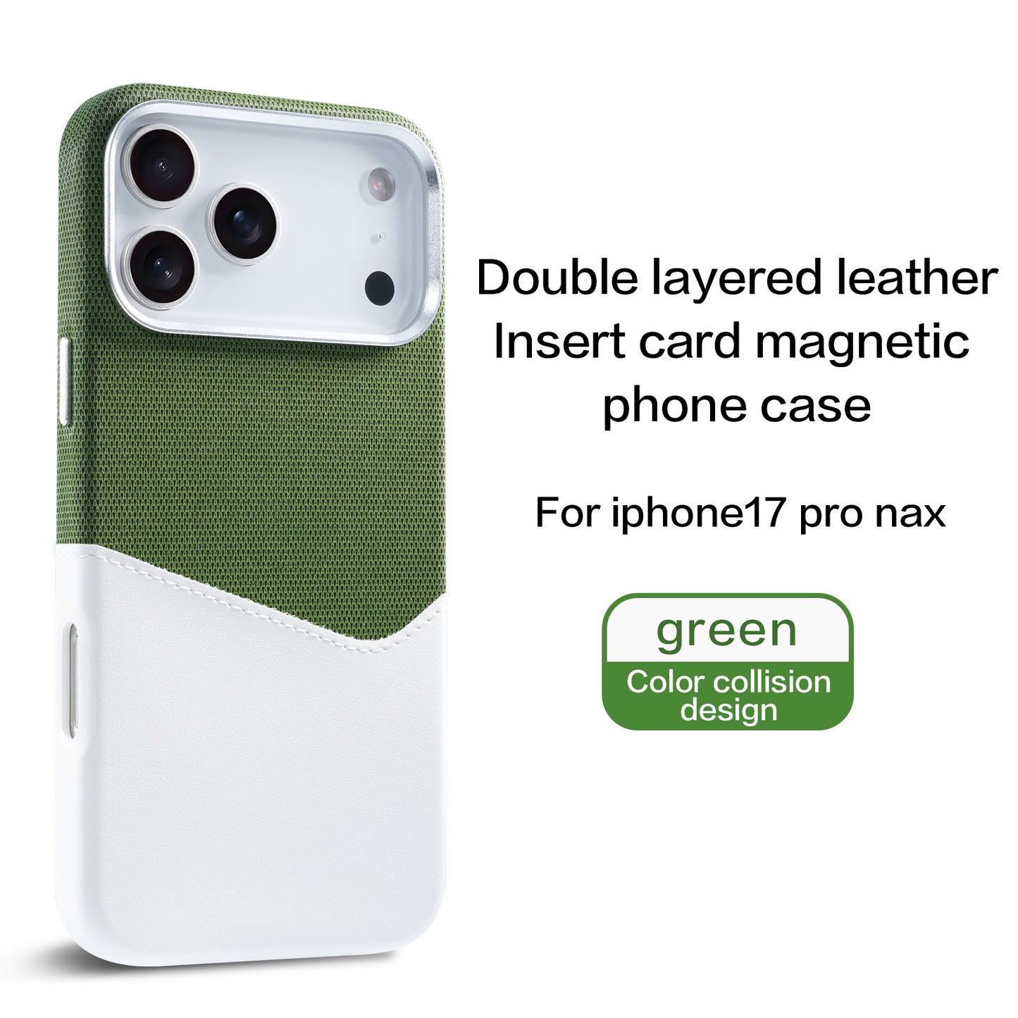 Compatible with iPhone 17 Pro Max, built-in magnetic phone case, fabric and leather patchwork design, SIM card slot, drop-proof 16-inch protective case