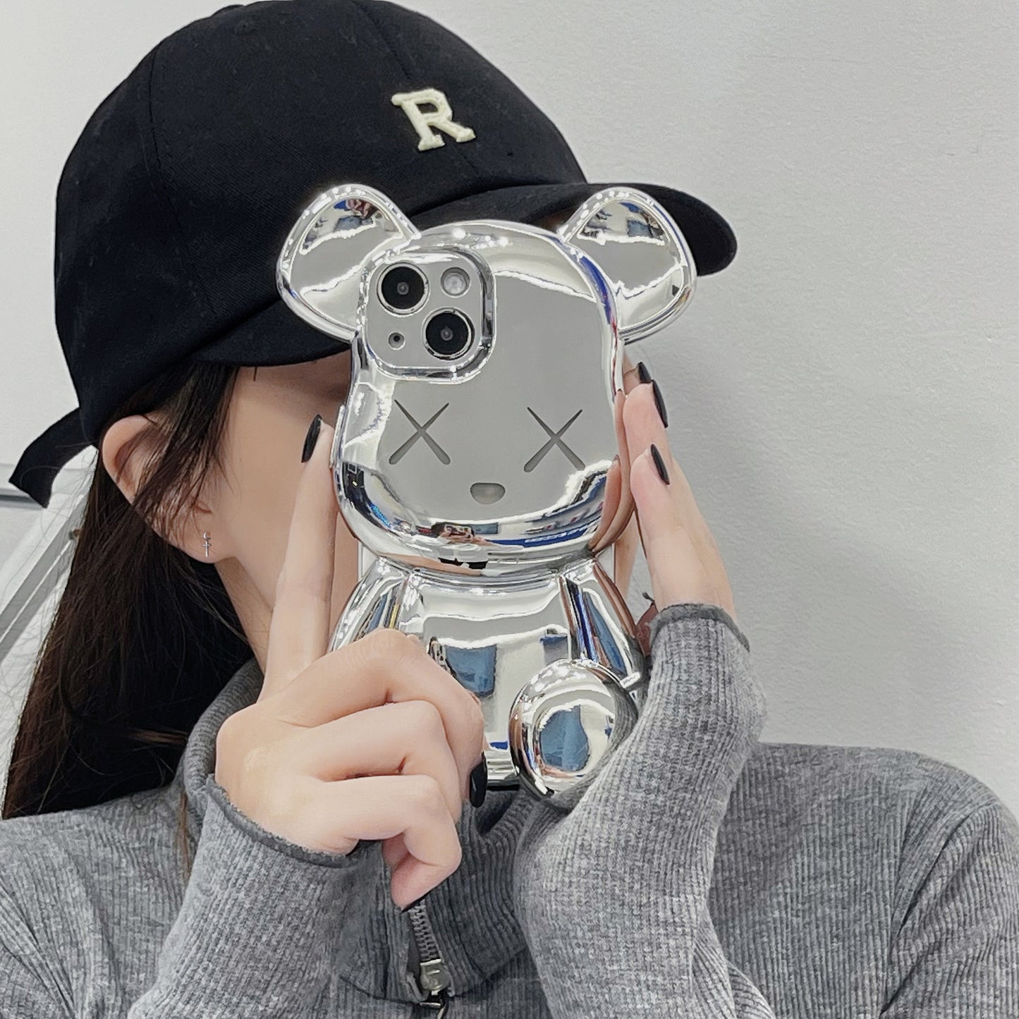 Trendy electroplated metal violent bear iPhone14 Apple 11 suitable for 12/13pro max mobile phone case anti-fall cover