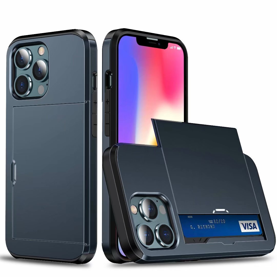 Applicable to iphone14promax mobile phone case Apple 14 slide cover card 6.7 inch two-in-one card case protective cover