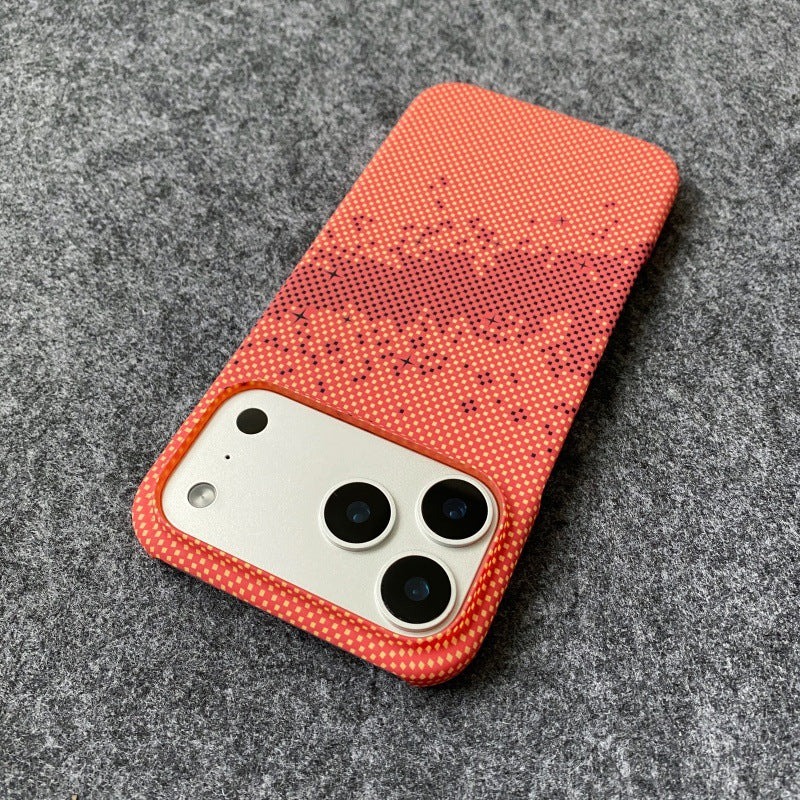 Carbon fiber textured iPhone 17 Pro phone case with Kevlar water decal for Apple 16 semi-enclosed hard case protective case