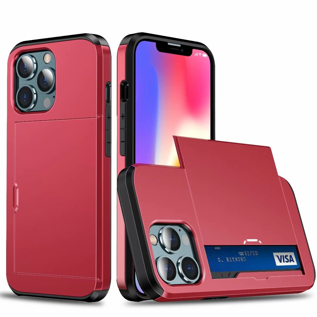 Applicable to iphone14promax mobile phone case Apple 14 slide cover card 6.7 inch two-in-one card case protective cover