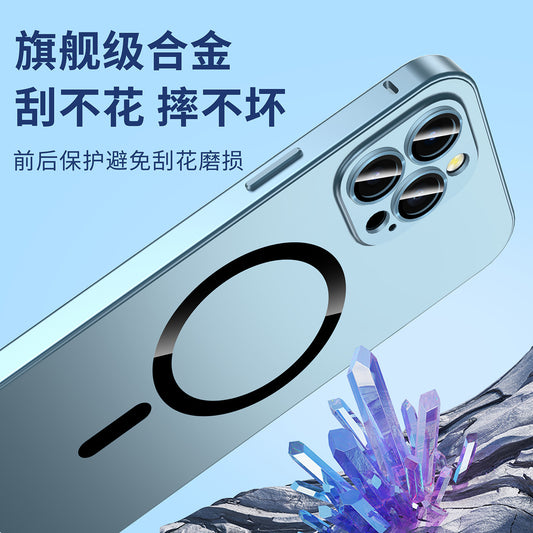 Suitable for iPhone15ProMax magnetic mobile phone case with metal frame Apple 14 lens film PC buckle protective cover