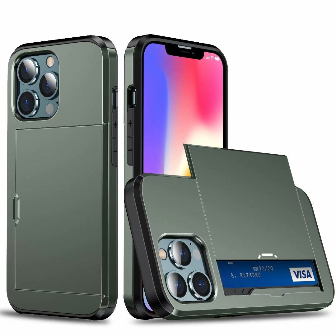 Applicable to iphone14promax mobile phone case Apple 14 slide cover card 6.7 inch two-in-one card case protective cover
