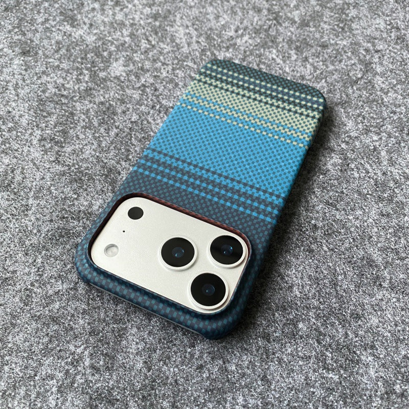Carbon fiber textured iPhone 17 Pro phone case with Kevlar water decal for Apple 16 semi-enclosed hard case protective case