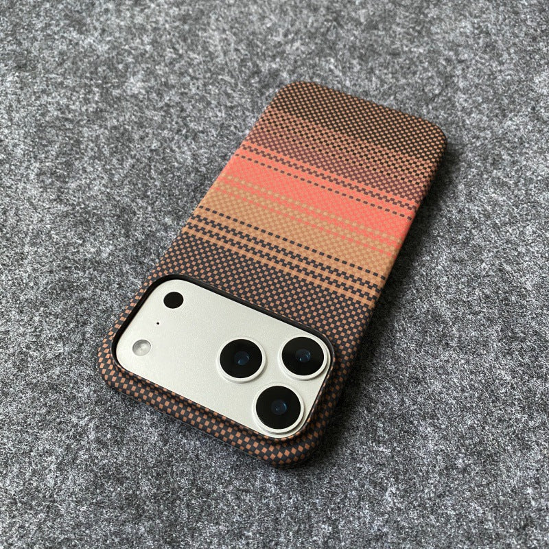 Carbon fiber textured iPhone 17 Pro phone case with Kevlar water decal for Apple 16 semi-enclosed hard case protective case