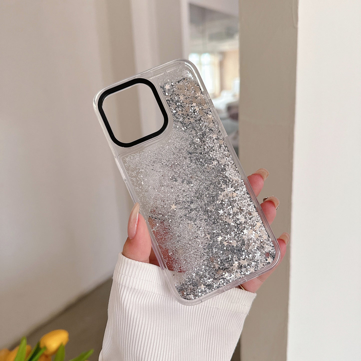 New 16PROMAX Sandblasted Glass Phone Case, Gold-plated Glass Case for Apple iPhone 15, Starry Sky Glitter Gradient
