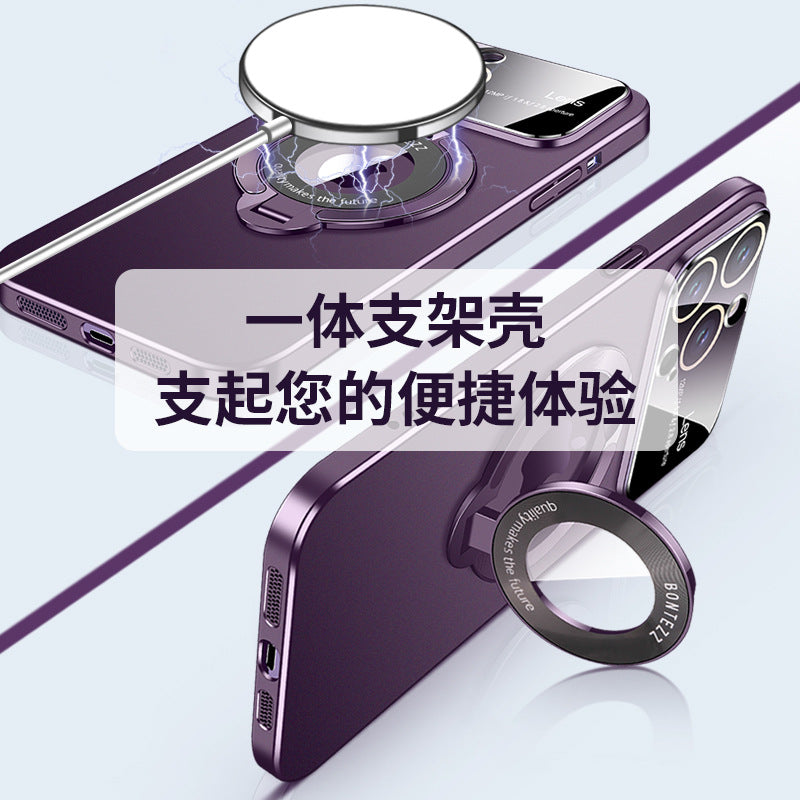 The new iPhone 14 large window magnetic suction invisible bracket mobile phone case is suitable for Apple 13 matte PC12 protective cover