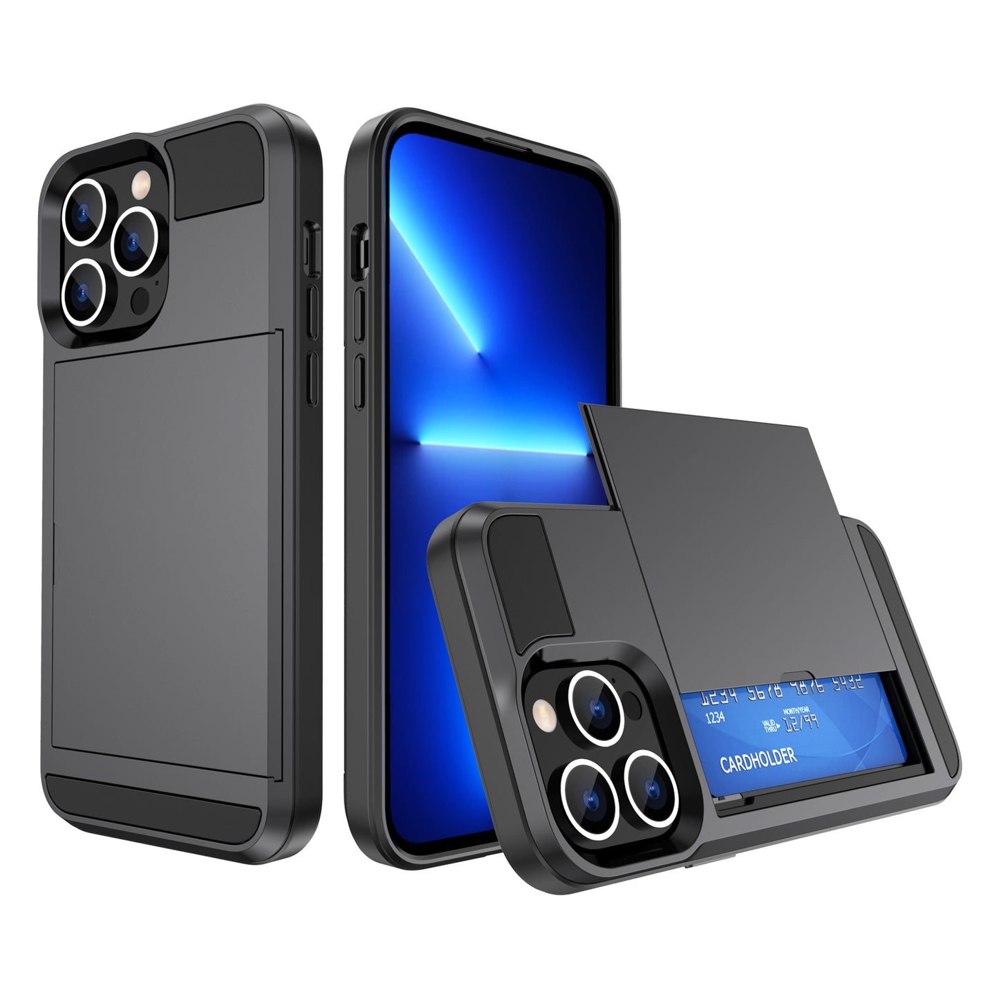 Suitable for iPhone14 Max slide card card mobile phone case TPU+PC two-in-one iPhone14 Pro protective case