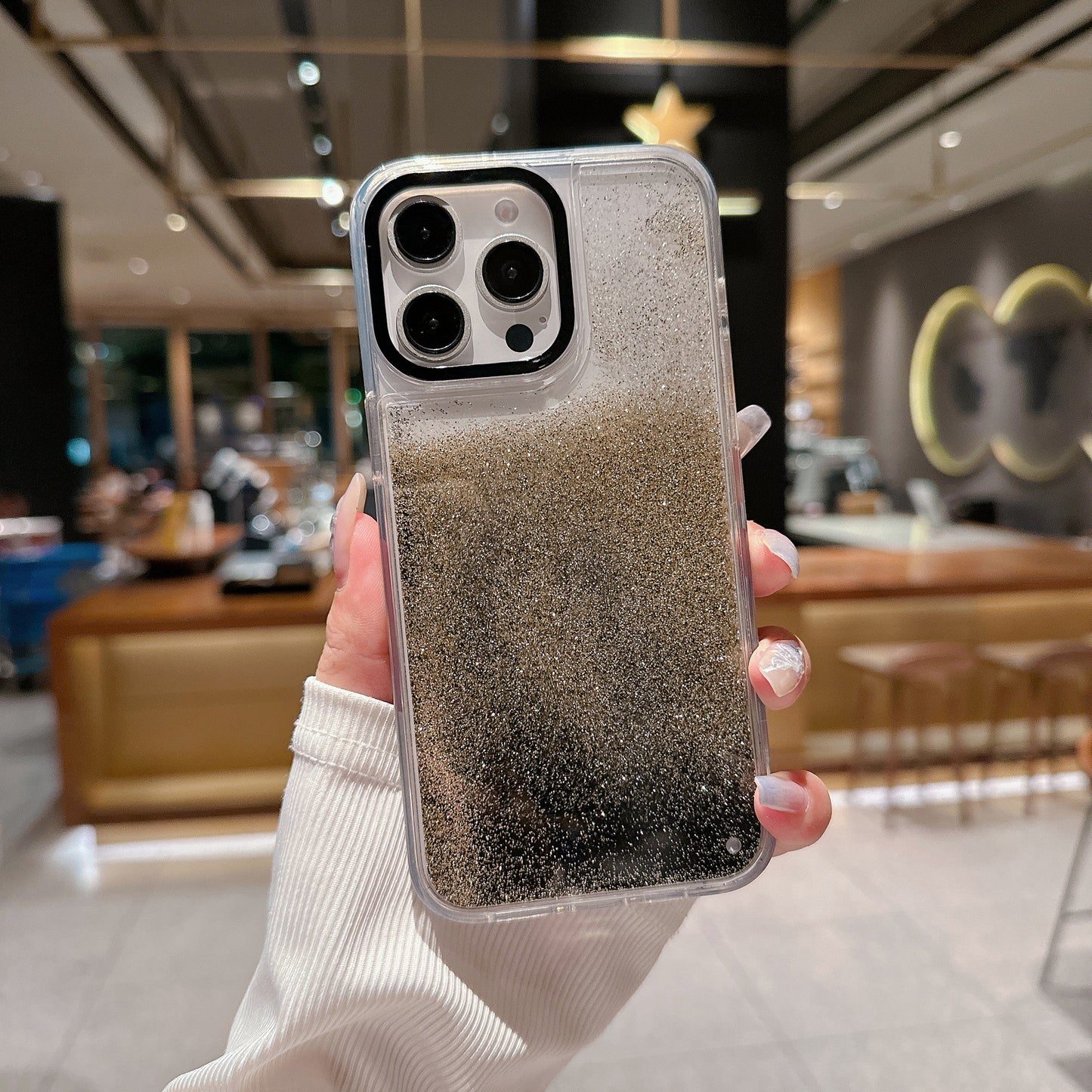New 16PROMAX Sandblasted Glass Phone Case, Gold-plated Glass Case for Apple iPhone 15, Starry Sky Glitter Gradient