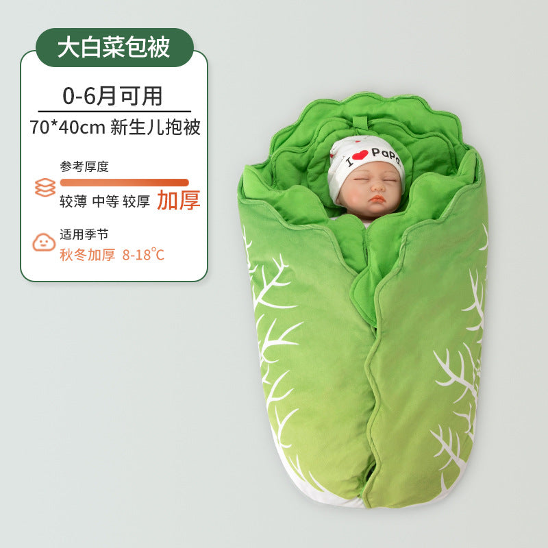 Chinese cabbage blanket for babies in autumn and winter, thickened newborn blanket for going out to the delivery room, single newborn baby cabbage swaddle