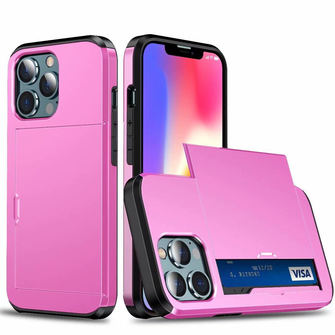 Applicable to iphone14promax mobile phone case Apple 14 slide cover card 6.7 inch two-in-one card case protective cover