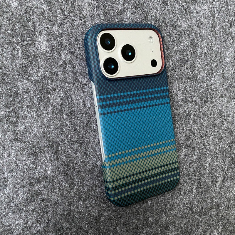Carbon fiber textured iPhone 17 Pro phone case with Kevlar water decal for Apple 16 semi-enclosed hard case protective case