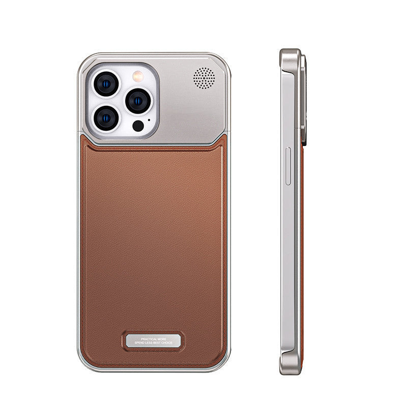15Promax mobile phone case aromatherapy aluminum alloy leather grain magnetic suction 15pro metal anti-fall 14 protective cover portable new