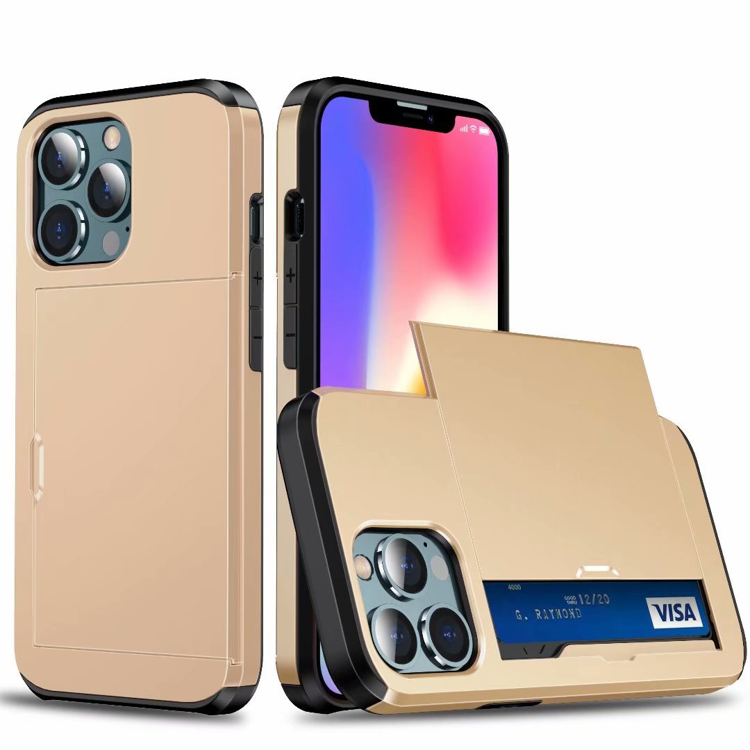 Applicable to iphone14promax mobile phone case Apple 14 slide cover card 6.7 inch two-in-one card case protective cover